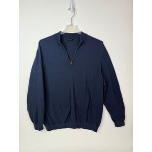 Paul Fredrick Sweater Men's‎ 4XL Silk Cashmere Blend Quarter Zip Pullover Blue